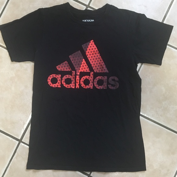 black adidas shirt with red logo